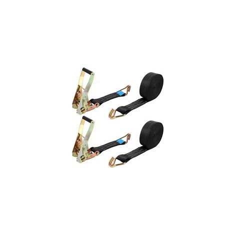 Lot de 2 Sangle a Cliquet 10M×50MM Sangle D'arrimage à Cliquet 3000 kg Sangle à Cliquet avec Crochet en Polyester Sangles à Cliquer Noir pour Moto, Remorque, Voiture, Camion (1/5)