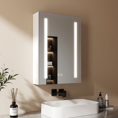 EMKE LED Spiegelschrank Badspiegel mit Beschlagfrei 50x70cm 3 Farbtemperaturen Dimmbar Steckdose und Ablage (1/5)