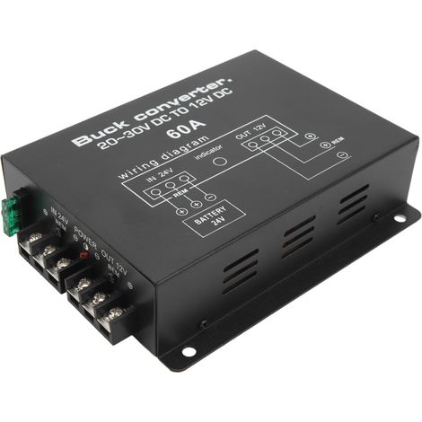 Convertisseur de puissance 60A pour voiture, protection contre surchauffe, DC 24V vers 12V, robuste, compatible réfrigérateur auto, noir (1/5)