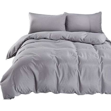 Housse de Couette 200x200 cm avec 2 Taies d'oreiller 50x75 cm Gris (1/2)
