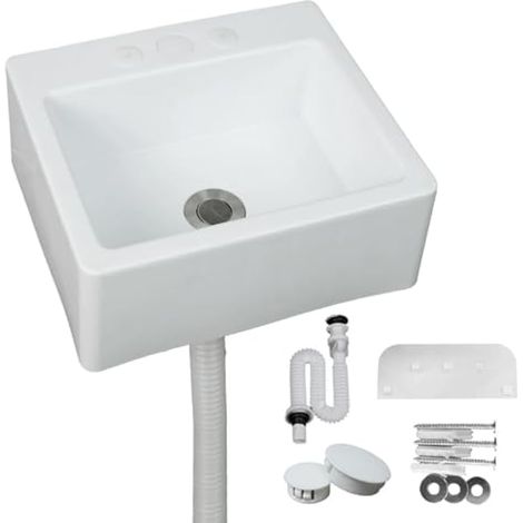 Lavabo en plastique avec tuyau - Pour jardin, garage, cave, camping-car (blanc, 34 x 29 cm) (1/5)