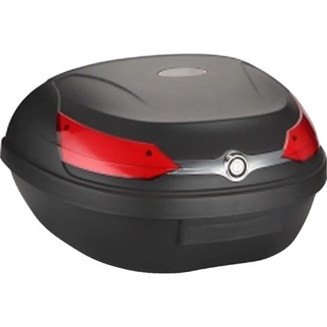 Baúl para motocicleta, capacidad de 46 litros, espacio para 2 cascos, plástico ABS de alta resistencia, fácil montaje, cerradura antirrobo. (1/5)