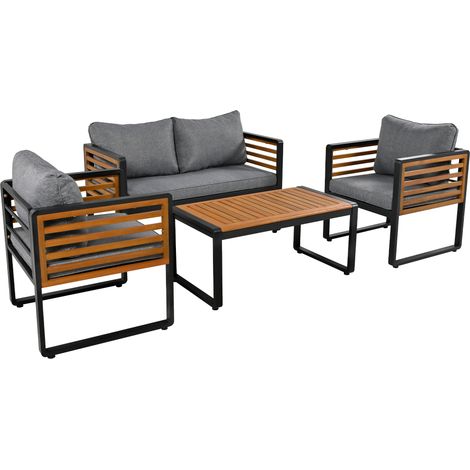 CAIziSalon de jardin 4 pièces canapé 2 places 2 fauteuils table gris métal (1/5)