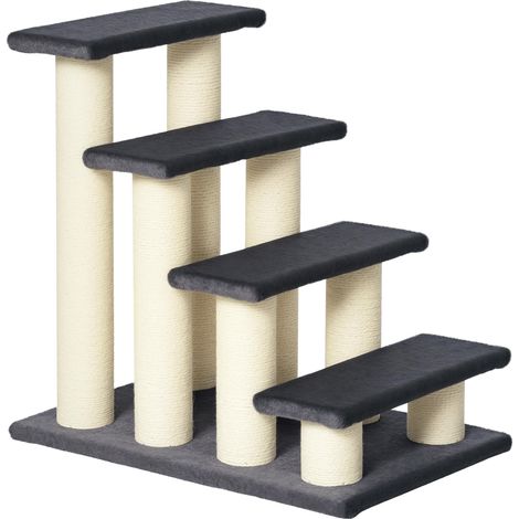 Escalier pour chat PawHut, escalier pour animaux de compagnie à 4 marches, 59 cm de hauteur, rampe d'accès pour chats de toutes tailles, aide à l'accès au lit, canapé, fauteuil, gris