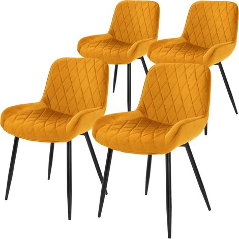 ML-Design Set 4 Sedie da Pranzo Cucina con Schienale Giallo Ocra Poltroncina da Soggiorno Rivestimento in Velluto Seduta Imbottita Gambe in Metallo Design Moderno ed Elegante Sedia Scrivania Studio (1/5)