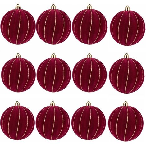 12 Palline per Albero di Natale 8 cm Velluto Bordeaux con Decorazioni oro Palla sfera natalizia bordo' addobbi ghirlande Eleganti e particolari arredo casa e locali commerciali (1/5)