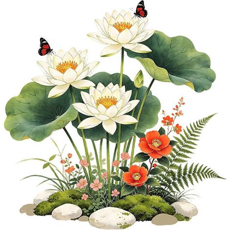 Sticker mural feuille de lotus - Style chinois et amovible - pour cuisine et salon (1/5)