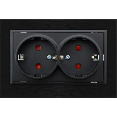 IluminaShop - Enchufe Empotrable Tipo F Schuko Doble Negro Marco Aluminio Incluido 16A IP20 Serie wLux (1/3)