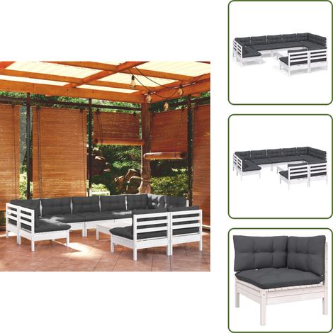10-tlg. Garten-Lounge-Set mit Kissen Weiß Kiefer Massivholz - Garten Lounge Set - Kiefernholzmöbel - Outdoor Möbel - Gartengeräte - Loungemöbel (1/5)