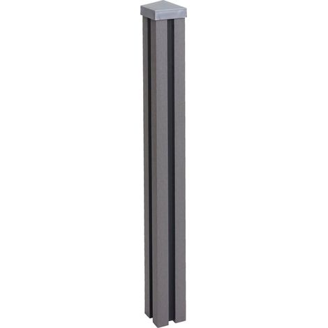 Poteau WPC Sarthe-Clôture WPC, poteau pilier, système enfichable - 98cm, gris (1/5)