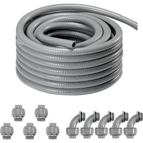 VEVOR Condotto Elettrico Flessibile 12,7 mm Condotto a Tenuta di Liquidi Non Metallico 30,5 m 5 Raccordi Diritti, 5 Connettori per Condotto 90 Gradi, per Pompa Controllo Motore Aria Condizionata, IP65