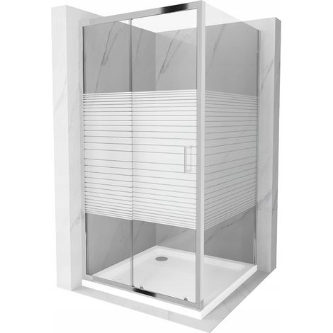 Mexen Apia cabine de douche coulissante 100 x 100 cm, bandes, chrome + receveur plat - 840-100-100-01-20-4010