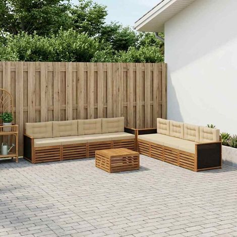 vidaXL Outdoor-Sofagarnitur 9 Stk. Natur und Beige Polyester (1/5)