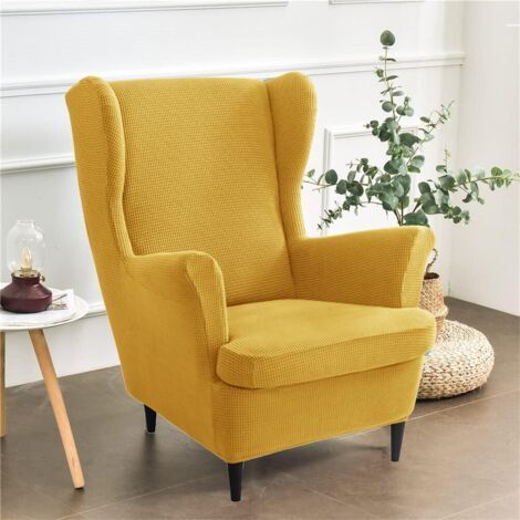 Housses de chaise à oreilles extensibles, 2 pièces, housses extensibles en velours doux avec fond élastique pour salon et chambre à coucher (jaune) (1/5)
