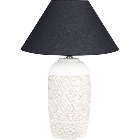 Lámpara de mesa de cerámica beige crema negro 56 cm pantalla de tela Telire