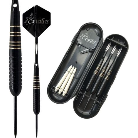 Jeu de fléchettes à pointe souple - Valise rigide de transport  3 corps en fer noirci  3 tiges en aluminium  3 ailettes en plastique  Fléchettes à pointe plastique pour cible électronique