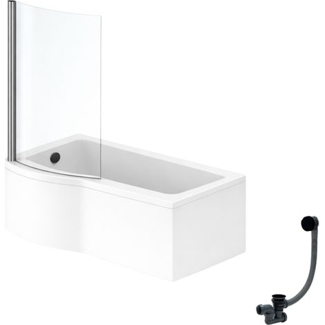 Pack baignoire bain douche 150 x 80 cm gauche IDEAL STANDARD Connect Air + tablier + pare bain fixe + vidage Noir mat