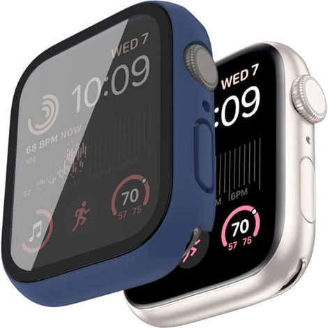 Coque de protection pour Apple Watch 7/8/9 (boîtier 41 mm), bleu marine, avec verre.