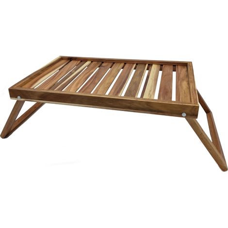 Akazien Betttablett mit klappbaren Füßen - 49 x 33 cm - Holz Servier Frühstücks Laptop Tisch klappbar mit einklappbarem Gestell