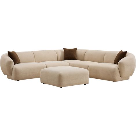 Divano angolare reversibile e pouf in tessuto testurizzato beige - MIBASTO