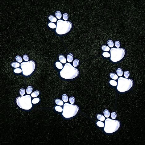 5,1 m (16,8 ft) lange, solarbetriebene Lichterkette in Pfotenform für Hunde und Katzen (8er-Set), Außendekoration, hält Ihr Haustier warm und verschönert Ihren Garten.