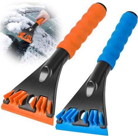 CCYKXA 2-Pack Car Ice Scrapers - Blue and Orange - Ergonomic Handle, Wide and Safe Blade - Effective De-icer and Window Scraper - Essential Winter Car Accessory (1/5)