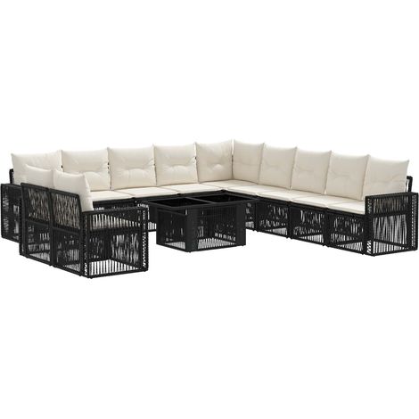Set Divano da Giardino 12 pz Nero e Bianco Crema polyrattan vidaXL (1/5)