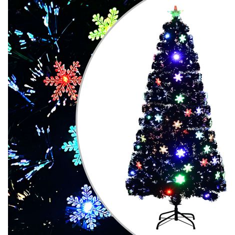 Weihnachtsbaum mit LED-Schneeflocken Schwarz 150 cm Fiberoptik