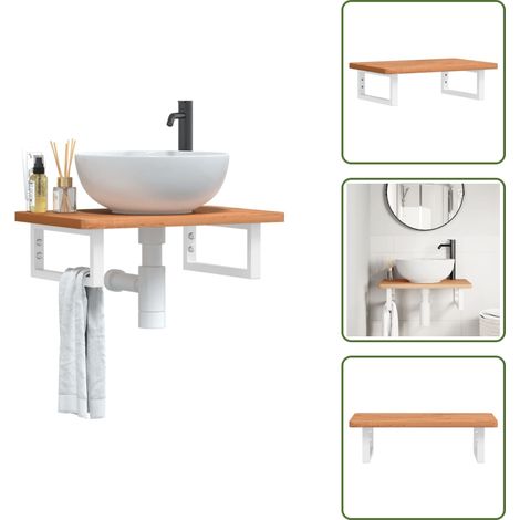 Estantería de lavabo - vidaXL Estante de lavabo de pared de acero y madera maciza de haya - Estantería de madera