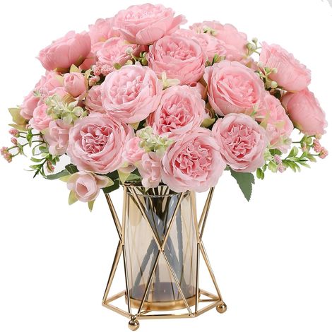 2 Bouquets Pivoines Artificielles en Soie Bouquets pour Fête de Mariage, Centre de Table, Décoration, Rose (1/5)