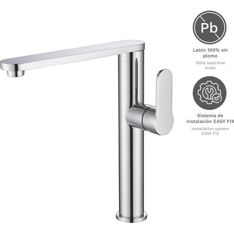 Grifo de cocina monomando Capricornio con caño alto, acabado en cromo, diseño elegante y funcional, grifería de baño moderna, ahorro de agua