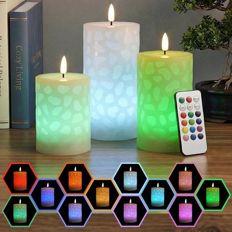 Lot de 3 Bougies LED Multicolores à Flamme 3D Vacillante, Sans Flamme, Changement de Couleur avec Télécommande (1/5)