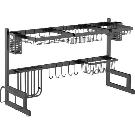 Égouttoir à vaiselle 2 niveaux porte-couteau support pour planche à découper 93 x 30 x 52,5 cm acier noir. produit de haute qualité,  durable et pratique.