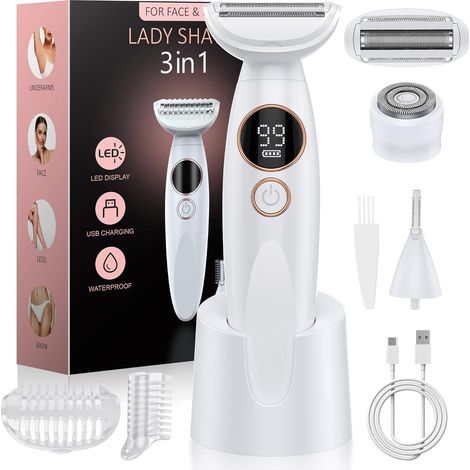 Tondeuse bikini 3 en 1 pour femme - Rasoir électrique avec écran - Recharge par USB - Étanche IPX7 - Blanc (1/5)