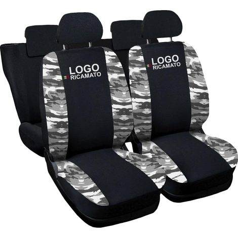 Lupex shop - Coprisedili Auto Compatibili per Arona, Made In Italy, set di copri sedili anteriori e posteriori con copri poggiatesta incluso, tessuto poliestere, colore - Nero\Mimetico Chiaro