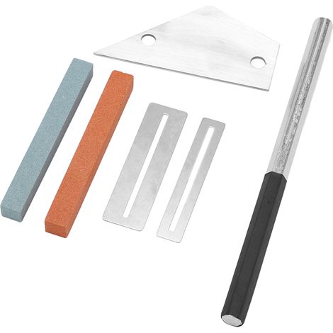 Gitarrenwerkzeug-Set: Metall-Sechskantfeile, silberne Distanzstücke (2 Löcher), Dreiecklineal, Schleifstein, Gitarrenbauer-Reparaturset (1/5)