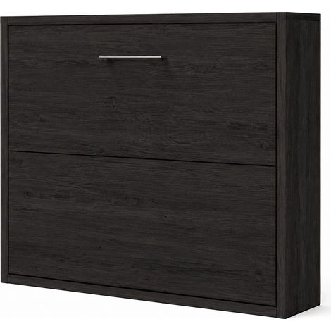 Lit escamotable horizontal KLIKA - Sommier à lattes - Poignée acier brossé 54cm Sans matelas Carbone-160x200-Cadre Carbone-Façade Carbone (1/5)
