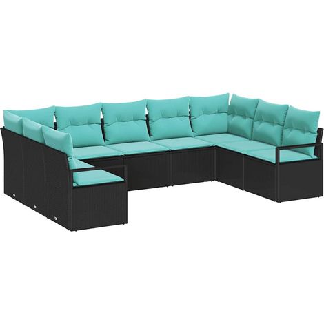 Sofa Set mit Kissen 9 pcs Schwarz Poly Rattan vidaXL