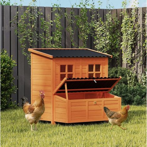 Poulailler avec nichoir pour 4 à 6 poules 100x86x100 cm en bois orange, jardin FloraGrace (1/5)