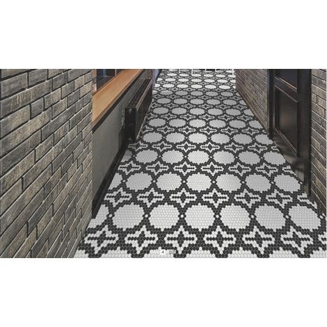 Mosaïque Art factory hexagone 2.6x2.2cm motif Adagio noir et blanc sur trame nylon 33.3x33.3cm Satiné - Boîte de 1 m2 (1/3)