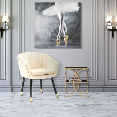 Poltrona Caqui, Sillón con Brazos, Estructura de Tela, Color Oro, 62x58x78h cm Blanco (1/5)