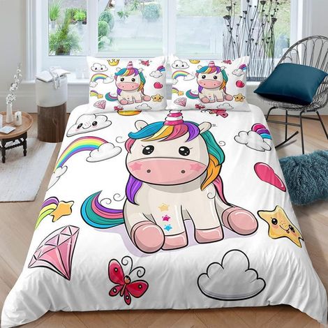 Kinder Bettwäsche 135x200 cm 4-teilig Einhorn 3D Mikrofaser für Jungen & Mädchen