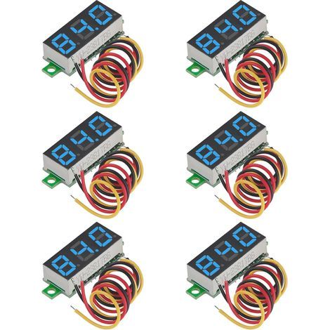Juego de 6 mini voltímetros, voltímetro digital de CC de 0,28 pulgadas, probador de voltaje de panel de 0-100 V CC de 3 cables con pantalla LED, mini medidor, azul (1/5)