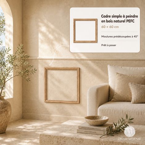 Moulure Murale Bois Brut - Style Parisien - 60 x 60 cm - Cadre Moulure Décoratif - Bois Naturel - a Peindre (1/5)
