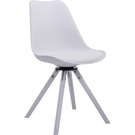 Chaise de salle à manger x1 pivotante 360° Revêtement similicuir blanc assise plastique piètement bois blanc style scandinave moderne 100008712 (1/4)