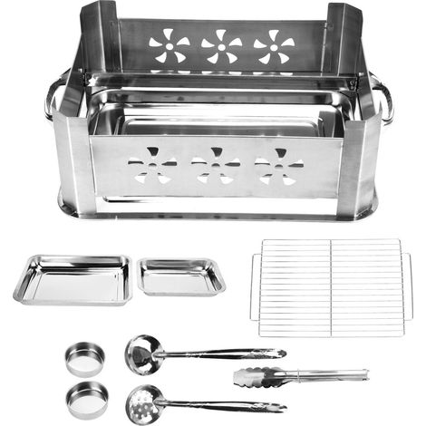 Grill Rectangulaire en Acier Inox Épais pour Barbecue - Rack à Poisson Ventilé sans Poignée, pour Charbon ou Alcool (1/5)