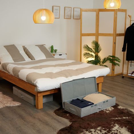 Relaxdays Unterbettkommode 2er Set, 50 L, mit Deckel, HxBxT: 15x80x40 cm, faltbar, Unterbettbox flach, PP, Pappe, grau