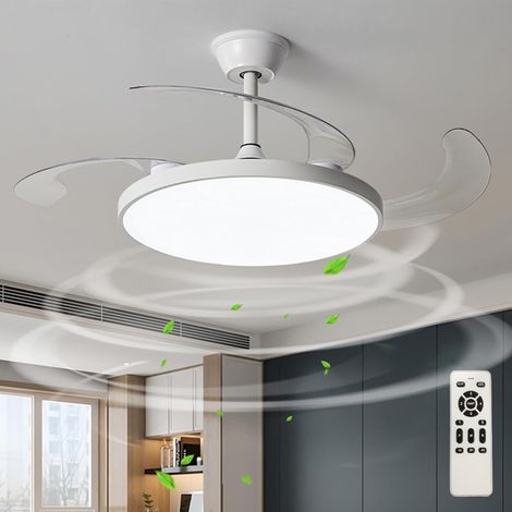 Ventilateur de plafond 95cm avec lumière et télécommande, Lampe de ventilateur de plafond à LED à intensité variable, 3 lames rétractables, 6 vitesses (1/5)
