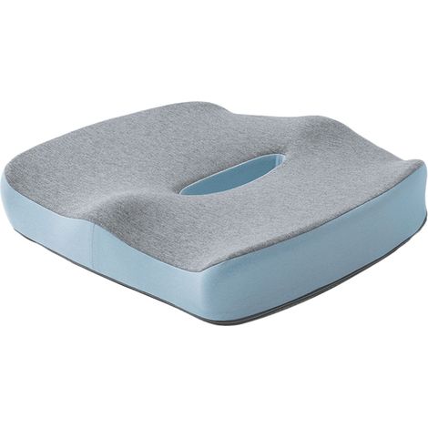 Coussin ergonomique mémoire de forme bleu clair pour siège auto et bureau, anti-douleur et aéré. (1/5)