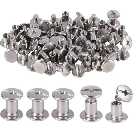 80 Pièces Rivet à Tête Plate, Rivets de Reliure en Acier Inoxydable, Chicago Reliure Vis, pour Bricolage Cuir, Livre, Album Photo, Ceinture en Cuir H200 (1/5)